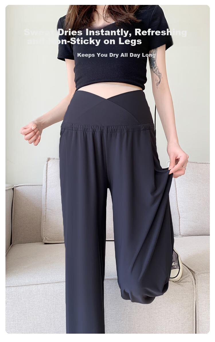 JOYNCLEON Maternity Pants Summer Low Waist Straight Leg Wide Leg Maternity Wear Black L Jyk176498 8