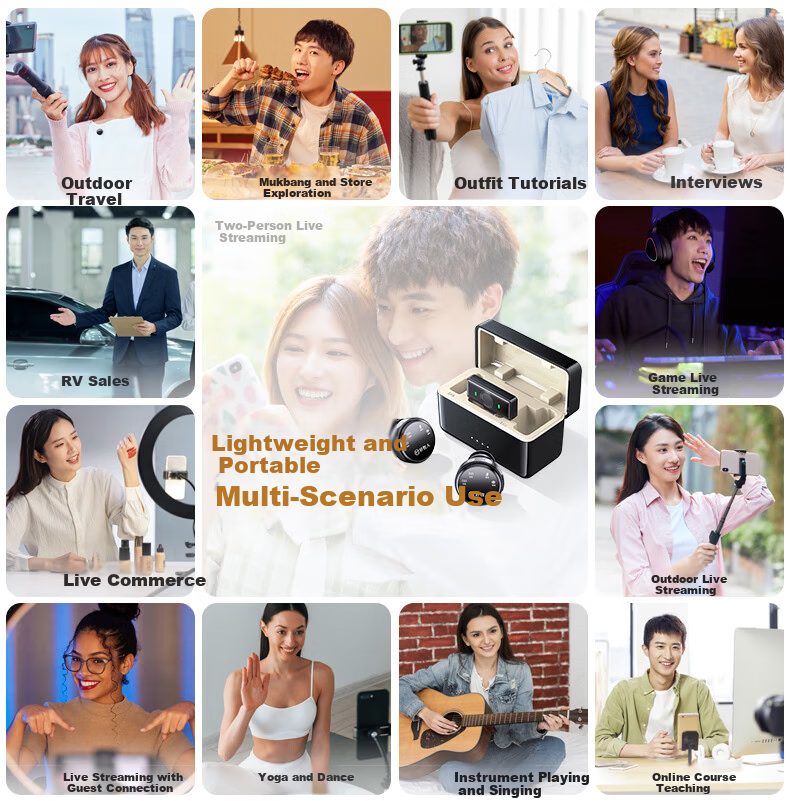 Good Shepherd Wireless Lavalier Microphone Live Streaming Audio Equipment TikTok Host Recording Video Mobile Phone Outdoor Noise-Canceling Professional Button Ear Mic Computer Microphone One-to-Two Un 2