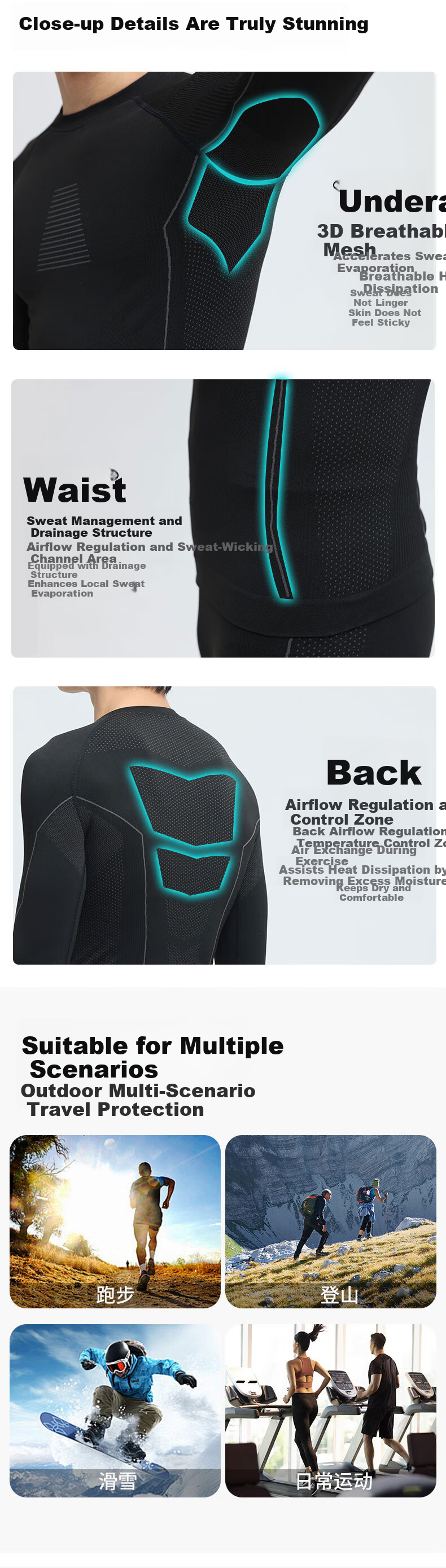 LangSha Ski Quick-Dry Shirt Outdoor Sports Unisex Skiing Mountaineering Thermal Marathon Running Set Compression Quick-Dry Underwear 1