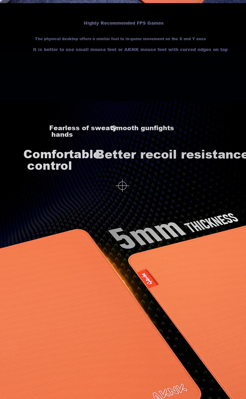 AKNK Gaming Esports Mouse Pad FPS Large Mouse Pad Gaming Mat Sunken Edge Locking Type Swordsmith Zero-Fine Surface Mouse Pad Zero Type - Orange 5
