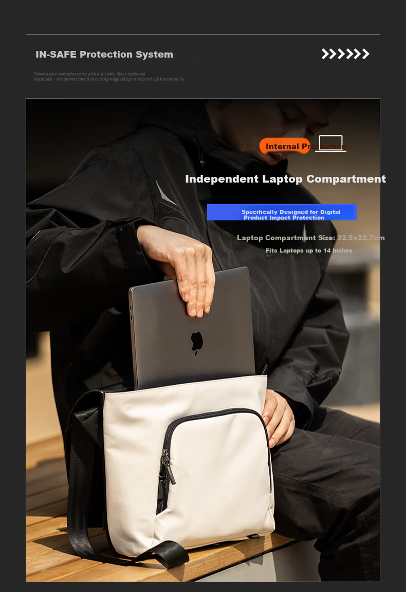 Inateck Men's Crossbody Shoulder Bag High-End Portable Casual Laptop Bag Commuter Travel Cycling Messenger Bag Large Capacity 3