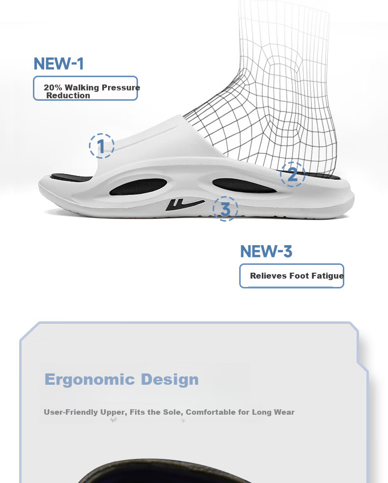 Warrior Official Men's Slippers 2026 Spring Men's Sandals Outdoor Sports Non-Slip Shoes White Blue Size 40-41 17