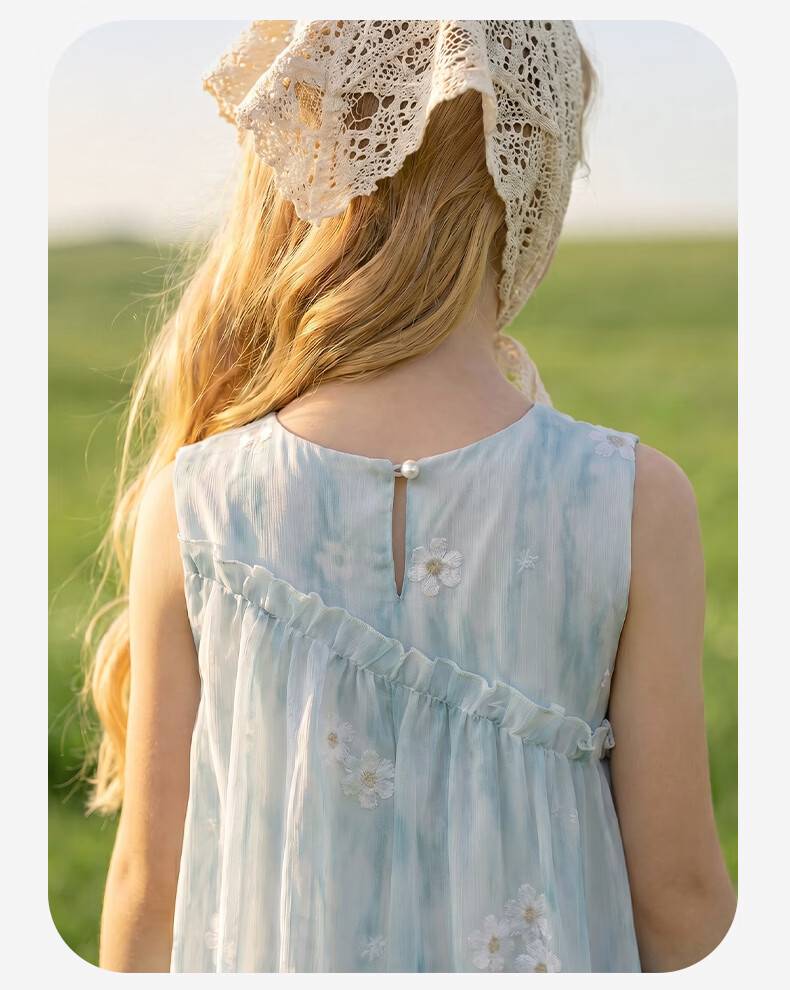 Disney Girls Floral Princess Dress Summer Vacation Long Dress for Big Kids 1A154 Ice Blue 120 10