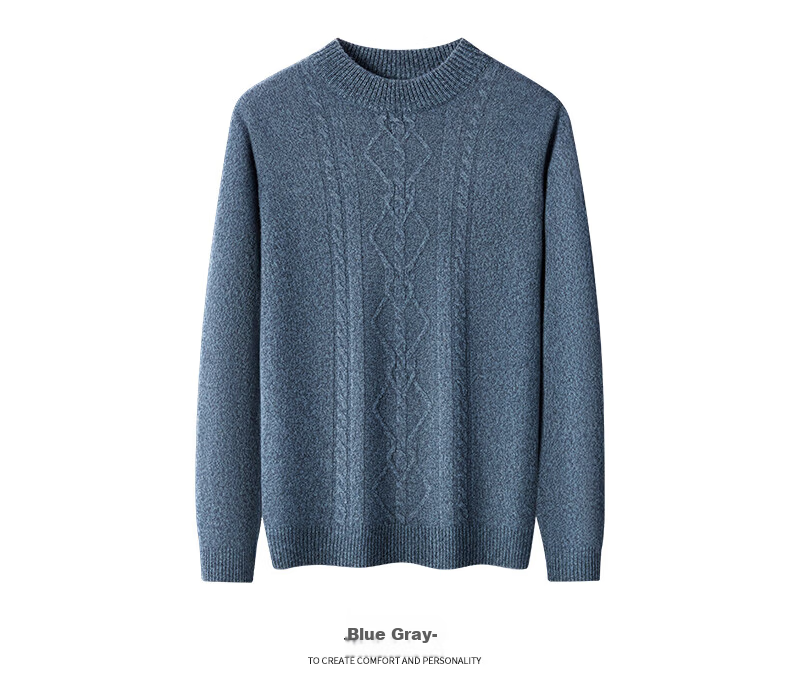 Hengyuanxiang Men's Thickened Wool Sweater Autumn Winter 100% Pure Wool Half Turtleneck Simple Casual Solid Color Knitwear 28