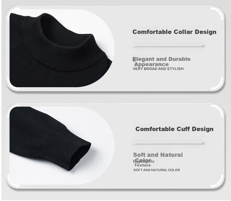 MiiOW Men's Half Turtleneck Knit Sweater Autumn Winter New Casual Versatile Fleece Lined Warm Base Shirt 2