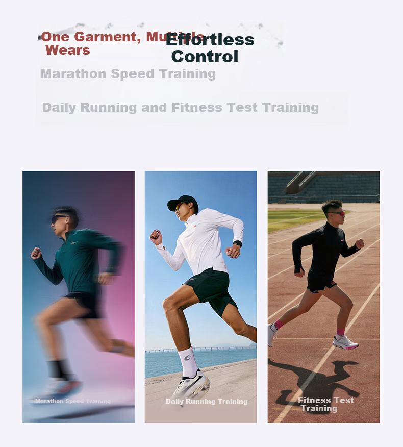 ERKE Feihong Half-Zip Long T-Shirt, Summer Sports Knit Quick-Dry Long Sleeve T-Shirt, Casual Running Shirt, Fashionable Slim-Fit Top 3