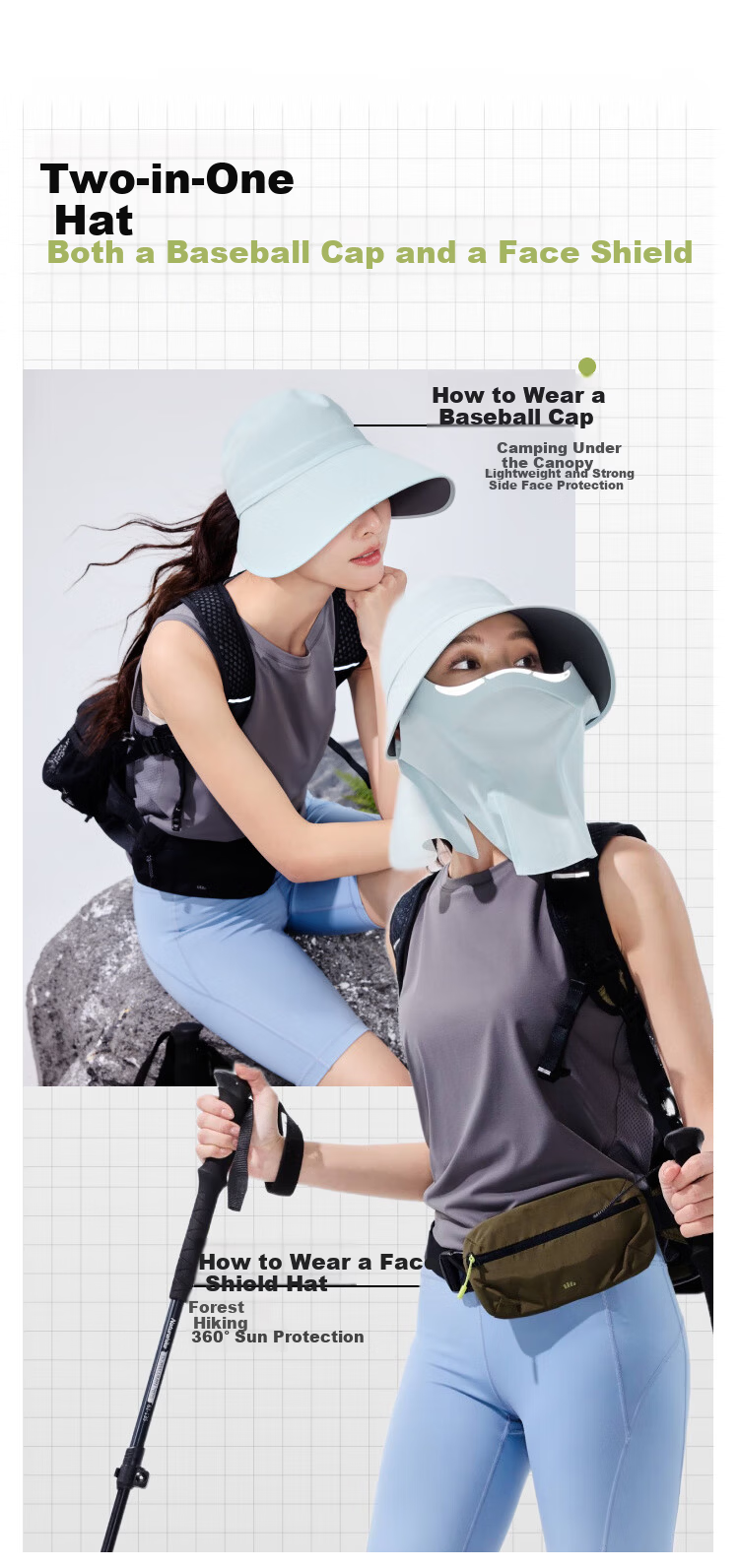 Beneunder Winter Sun Protection Hat with Magnetic Face Mask, Bucket Hat for Men and Women, Black 35