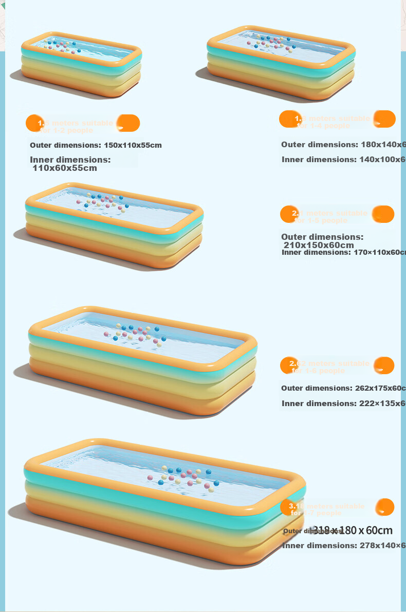 Chuandaoxiong Children's Inflatable Swimming Pool, Thickened Large Outdoor Pool for Home Use, Bathing Pool, Water Play Pool, Mint 1.5 Electric Pump 8