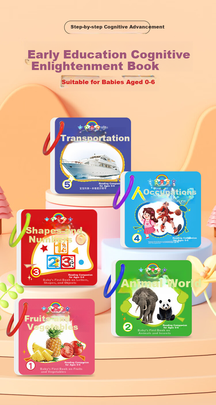 Danmiqi Early Education Cognitive Cards for Toddlers 0-6 Years Old Baby Picture Word Recognition Fruit and Number Task Cards Toy 1