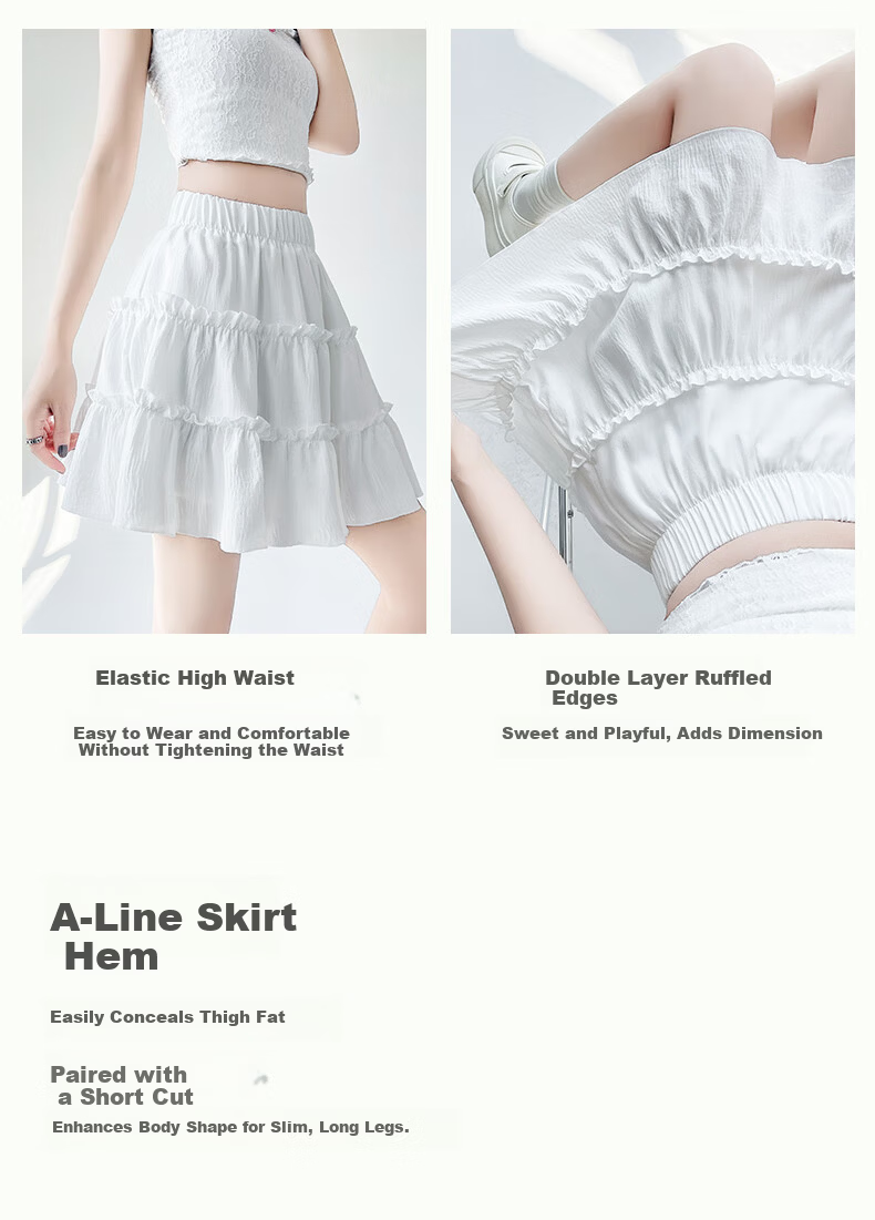 LangSha White Summer Skirt for Women High-Waist A-Line Ballet Style Puffy Cake Skirt with Anti-Exposure Lining 5