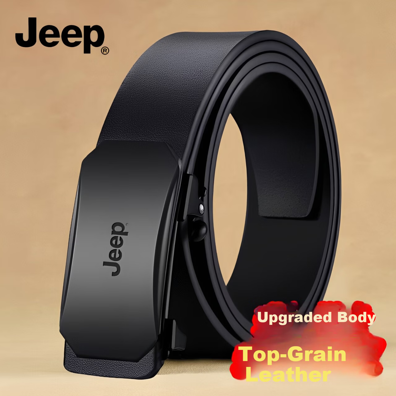 JEEP Men's Genuine Leather Inner-Wear Automatic Buckle Belt 2026 New Casual Waistband Birthday Gift for Husband
