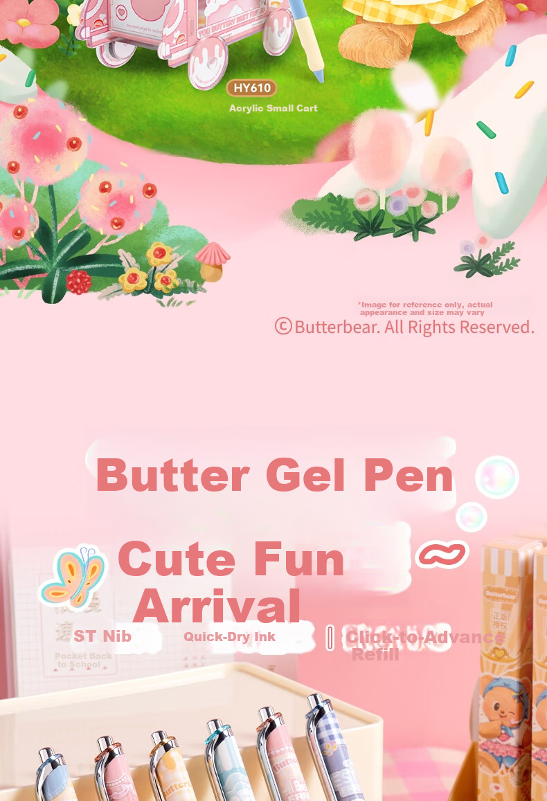 Deli Butter Bear Quick-Dry Retractable Gel Pen Blind Box 0.5mm ST Tip High-Value Student Gel Pen HY022 Black Single Pack 2