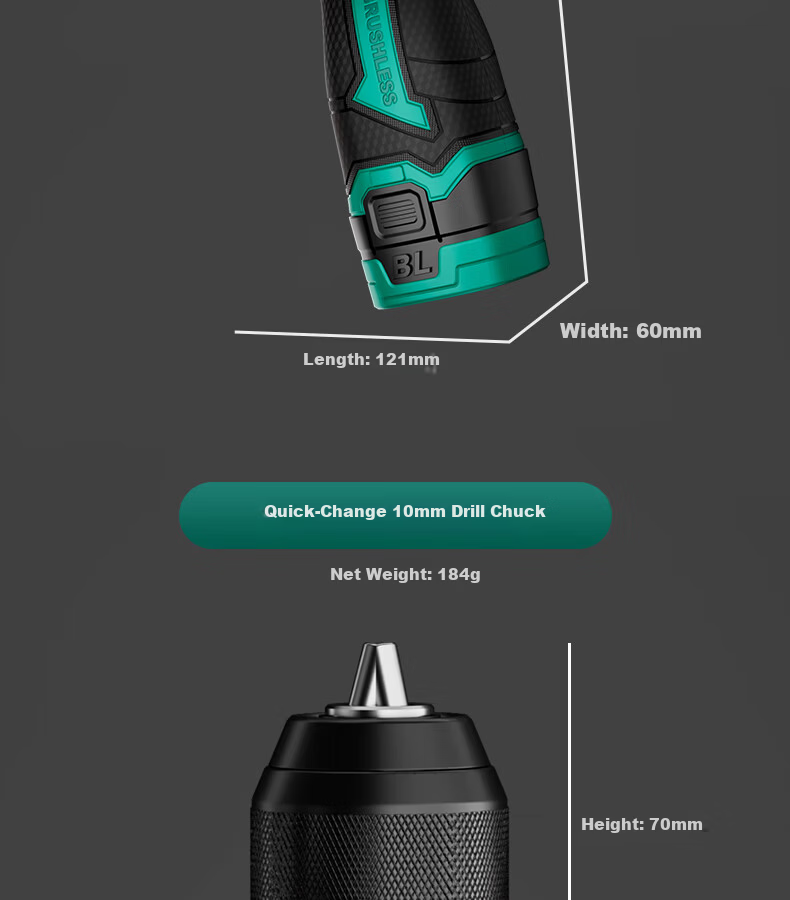 Greenlin 16.8V Brushless Cordless Drill 4-in-1 Multi-Function Lithium Battery Quick-Change Chuck Household Power Handheld Hammer Drill 14