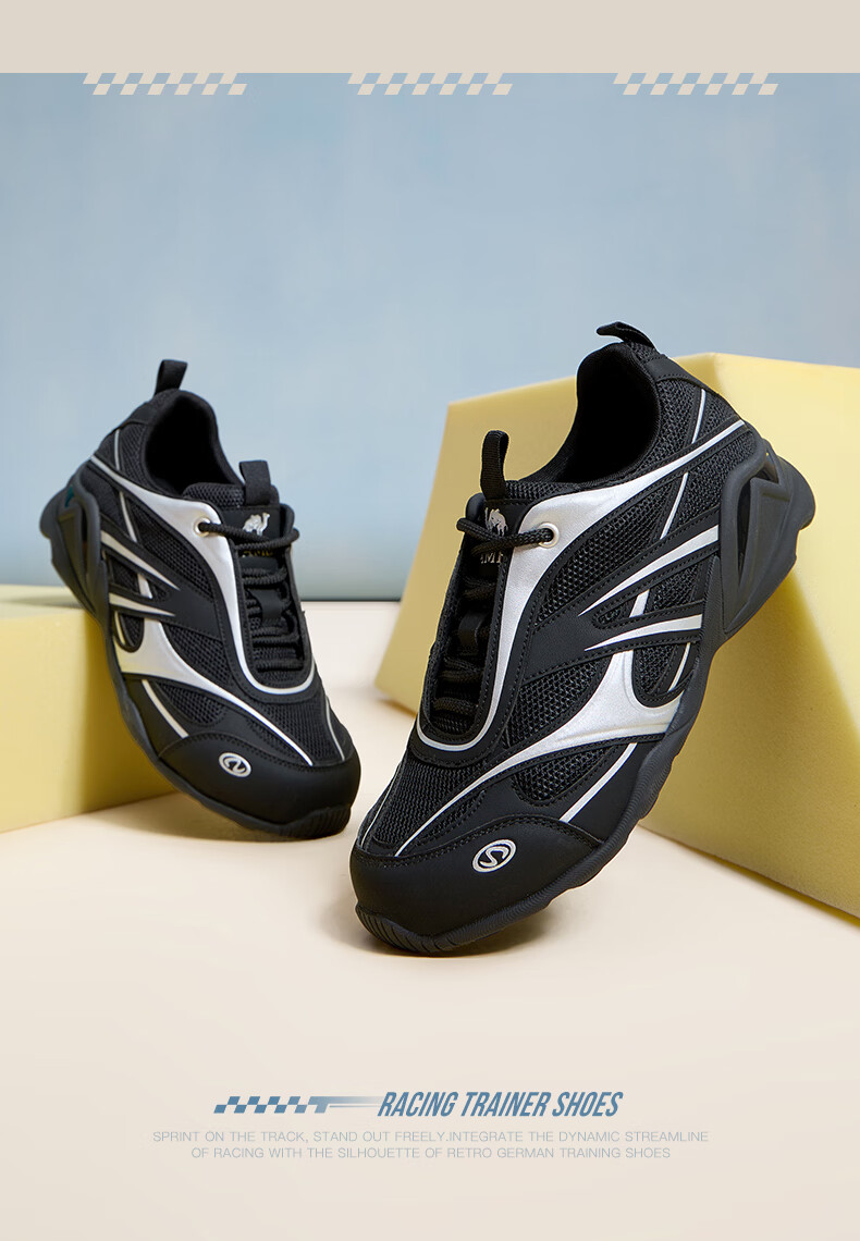 CAMEL Women's Racing Training Shoes Colorblock Sports Casual Sneakers L26A255037 Black/Silver (Regular) Size 39 37
