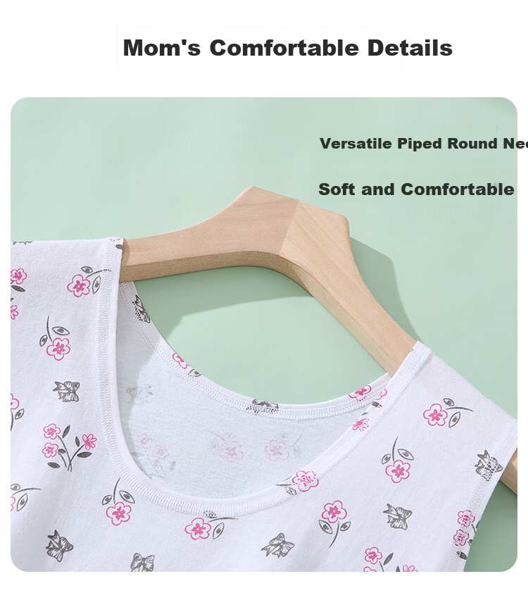 Nanjiren Women's Middle-Aged and Elderly Cotton Sleeveless Vest Summer Undershirt Plus Size T-Shirt 9