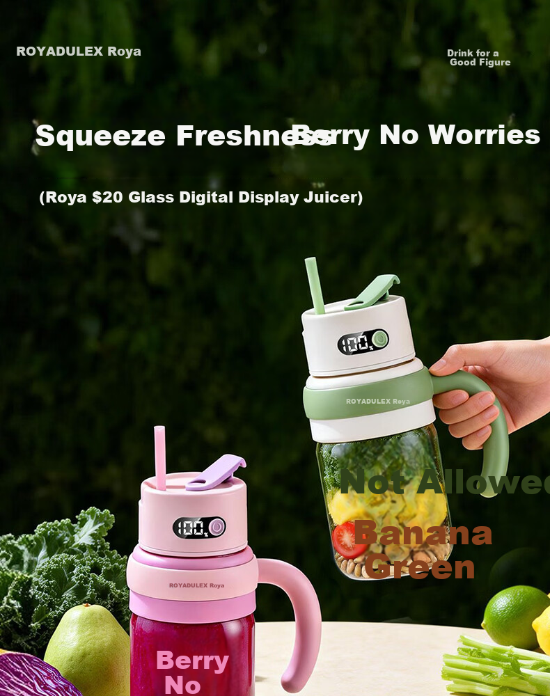 ROYALTY LINE 20-Blade Juicer Glass Juice Container 2026 New Fruit and Vegetable Blender Cup 1L Large Capacity Portable Juicer Electric Ice Crushing Mixing Cup Green 6