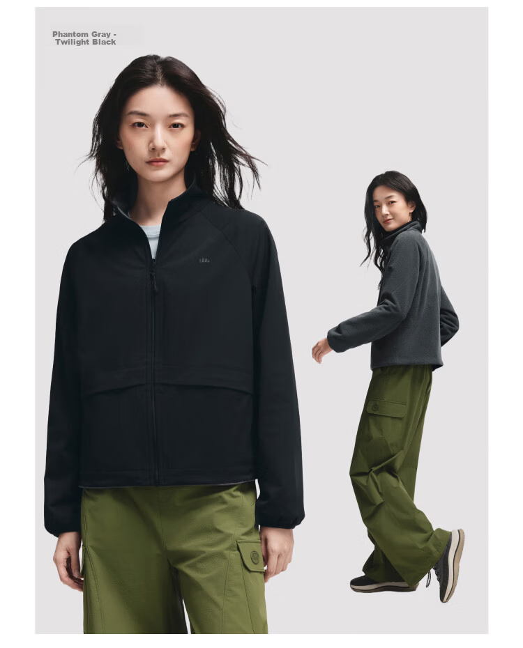 Beneunder Women's Coat Double-Sided Fleece Windproof Outdoor Autumn Winter Softshell Fleece Gray-Black M 24