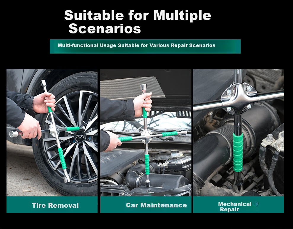 QL Cross Wrench Portable Car Tire Wrench Labor-Saving Tire Removal Tool 20-Inch Green Rubber Handle 5