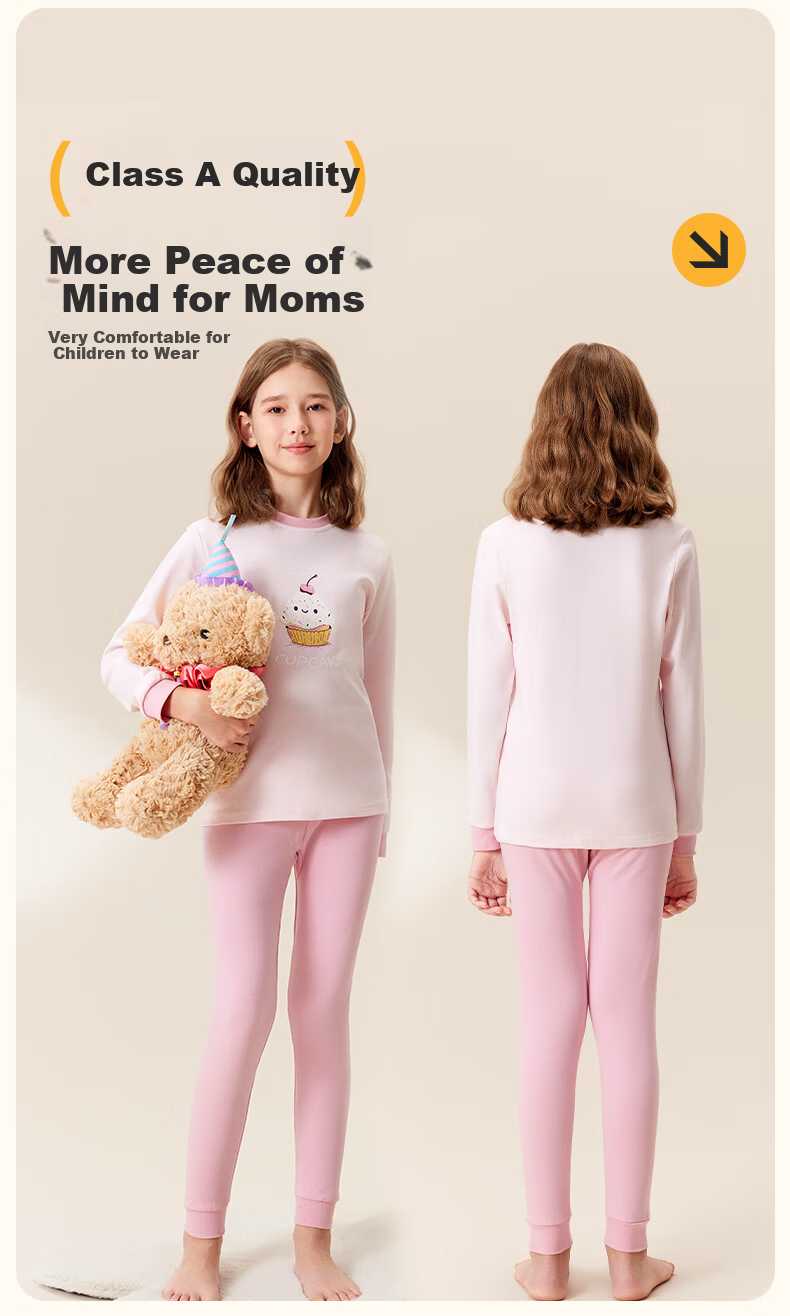 Yalu Kids Girls Cotton Thermal Underwear Set Antibacterial Home Sleepwear Comfortable Innerwear 7