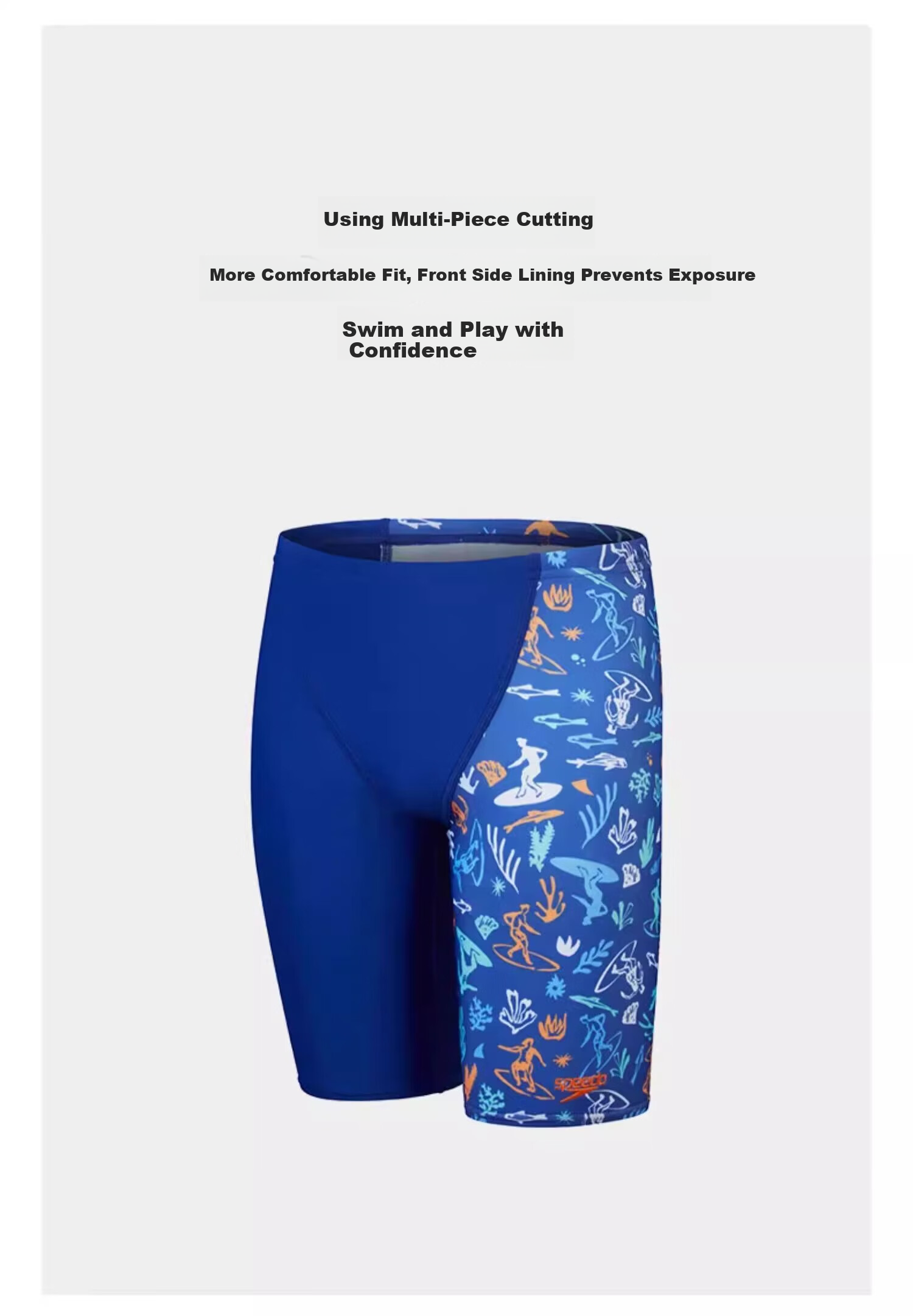 Speedo Kids Swimwear Fun Series Youth Printed Knee-Length Swim Trunks Boys Sun Protection Chlorine Resistant Blue/Dark Blue 13-14 13