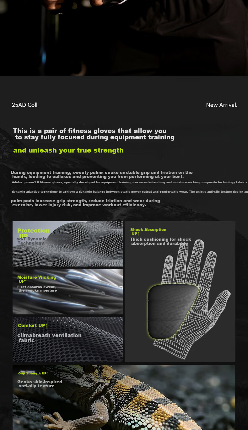 Adidas Men's Fitness Gloves Half Finger Training Weightlifting Pull-up Dumbbell Anti-Blister Workout Gloves 2