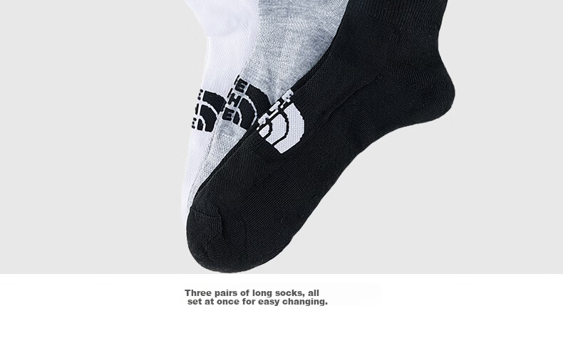 The North Face Mid-Calf Sports Socks Unisex Outdoor Breathable 3-Pack 8AMY Black/White/Gray/3G7 M 3