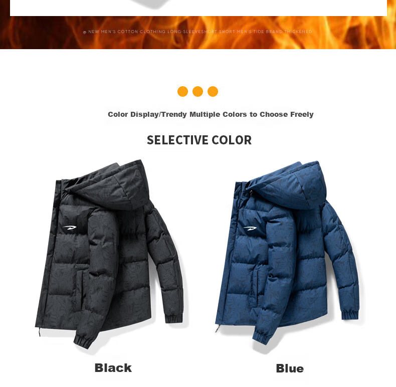 DEERWAY Men's Cotton Padded Jacket Autumn Winter Thickened Hooded Windproof Warm Blue XL 3