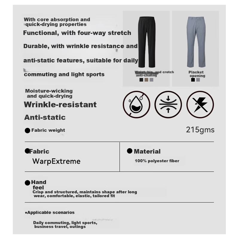 JD Jingzao New Men's Summer Sports Pants Outdoor Durable Hiking Running Casual Pants Solar Gray Zip Front S
