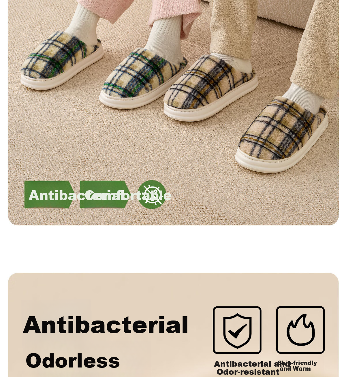 Grace Antibacterial Cotton Slippers Women Autumn Winter 2025 New Indoor Warm Non-slip Thick Sole Plush Slippers Men Couples 6