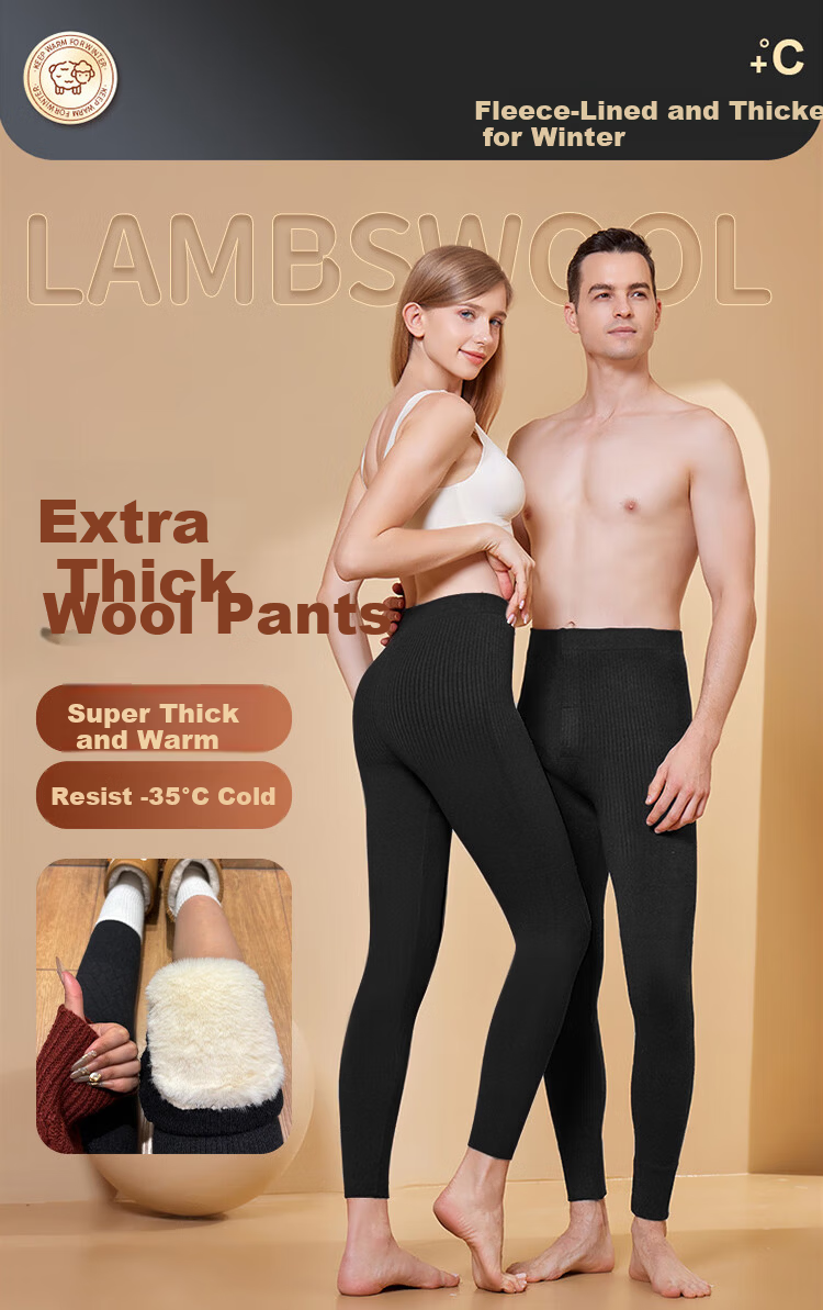 Langsha Thermal Cotton Wool Men's Thickened Fleece Lined Heated Base Layer Pants Winter Knee Support Patch Waist Thick Fleece Long Johns 1