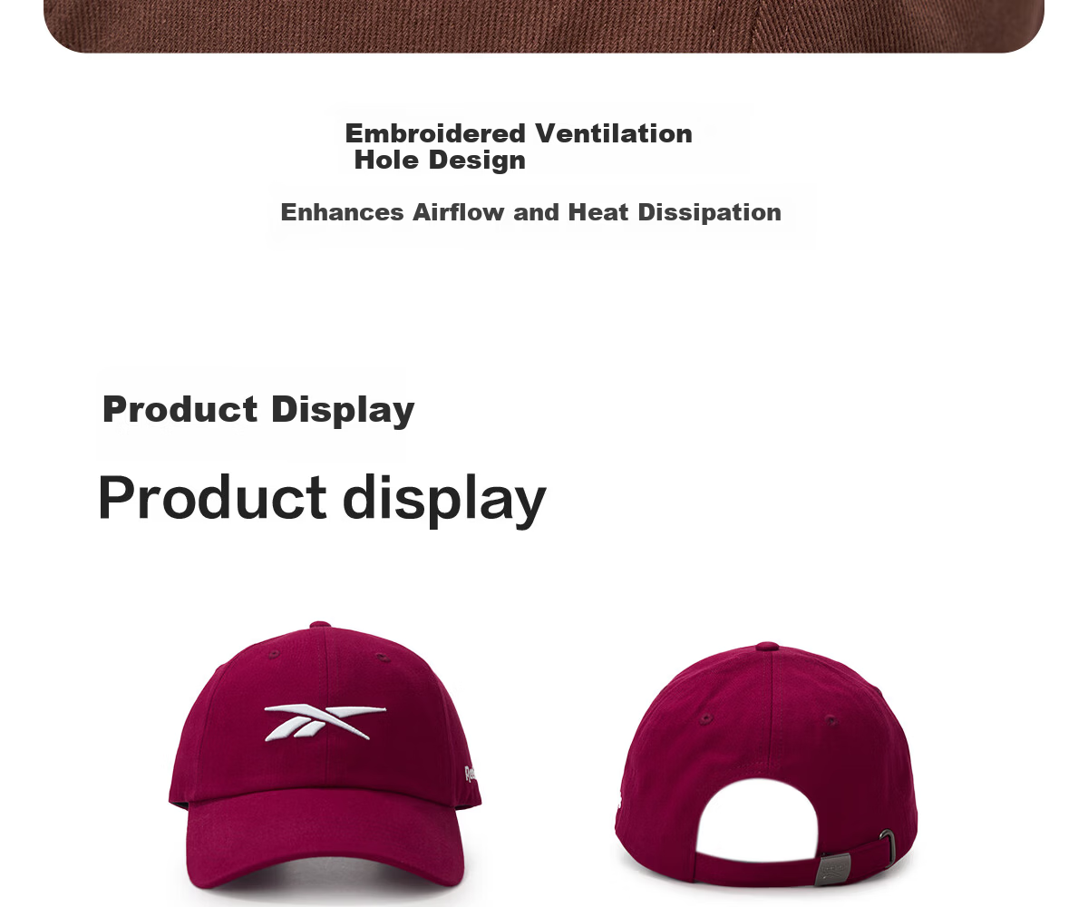 Reebok Embroidered 3D Cap Summer Running Sunshade Breathable Unisex Sports Sun Hat Red 16