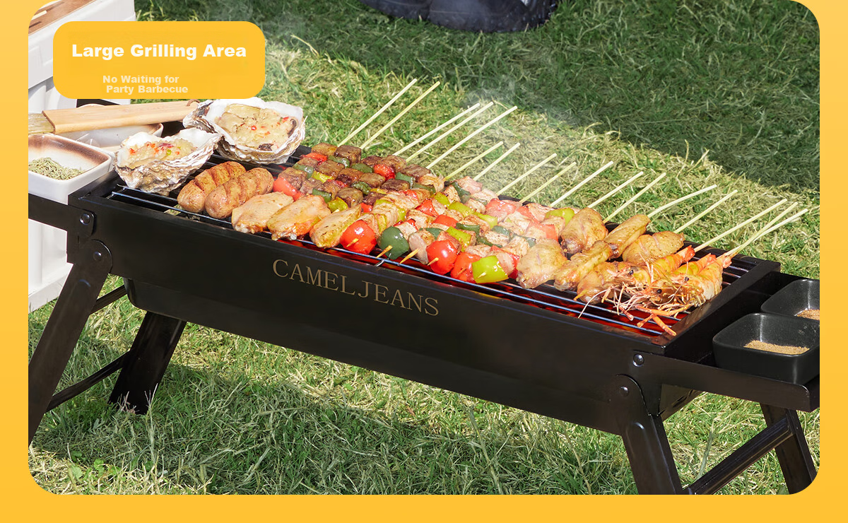 CAMELJEANS Portable Home BBQ Grill Folding Charcoal Grill Camping Commercial Charcoal Barbecue Rack - Without Side Panels 3
