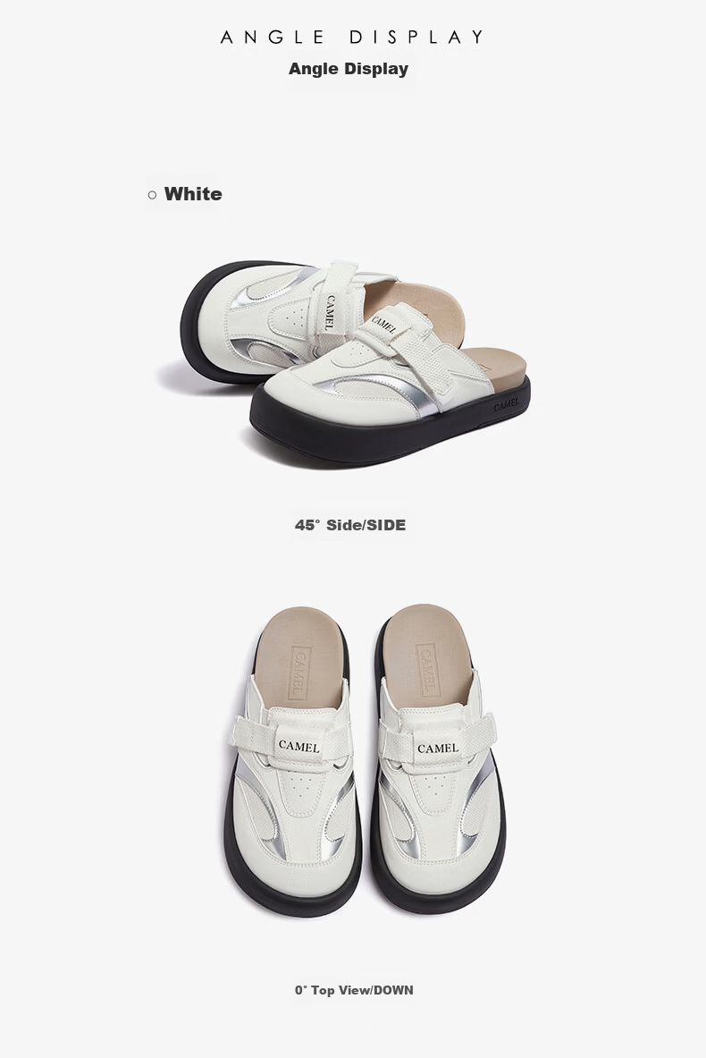 CAMEL Yunbei Women's Lightweight Soft Sports Style Birkenstock Half-Slip Casual Shoes L26S076030 White Size 37 20