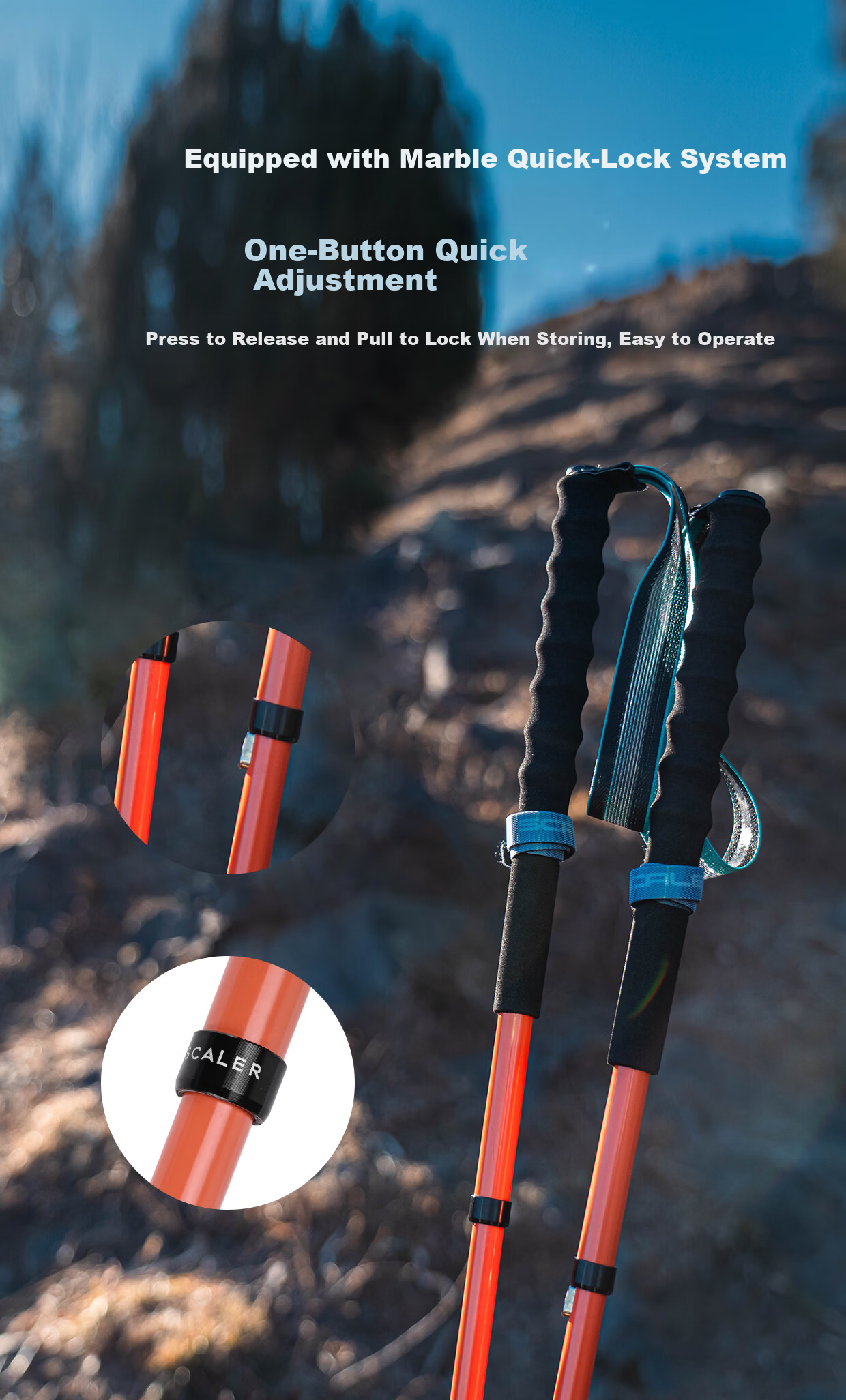 SCALER 【Hiking LOCK】 Lightweight Carbon Fiber Outdoor Trekking Pole Professional Trail Running Hiking Folding Walking Stick Cane 6
