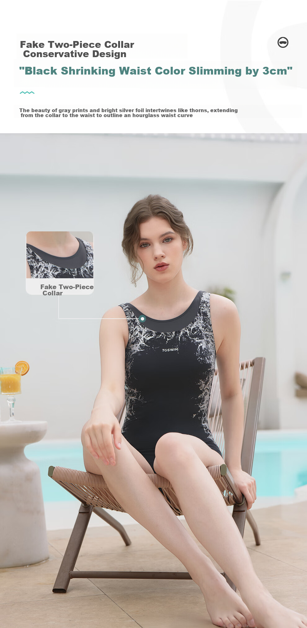 TOSWIM Women's One-Piece Triangle Sleeveless Sun-Protective Slimming Training Swimsuit Dark Thorn L 7