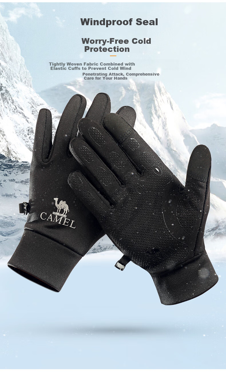 CAMEL Touchscreen Gloves Spring Autumn Running Cycling Warm Outdoor Sports Gloves Winter 1T32264472 Ink Black Size S 2
