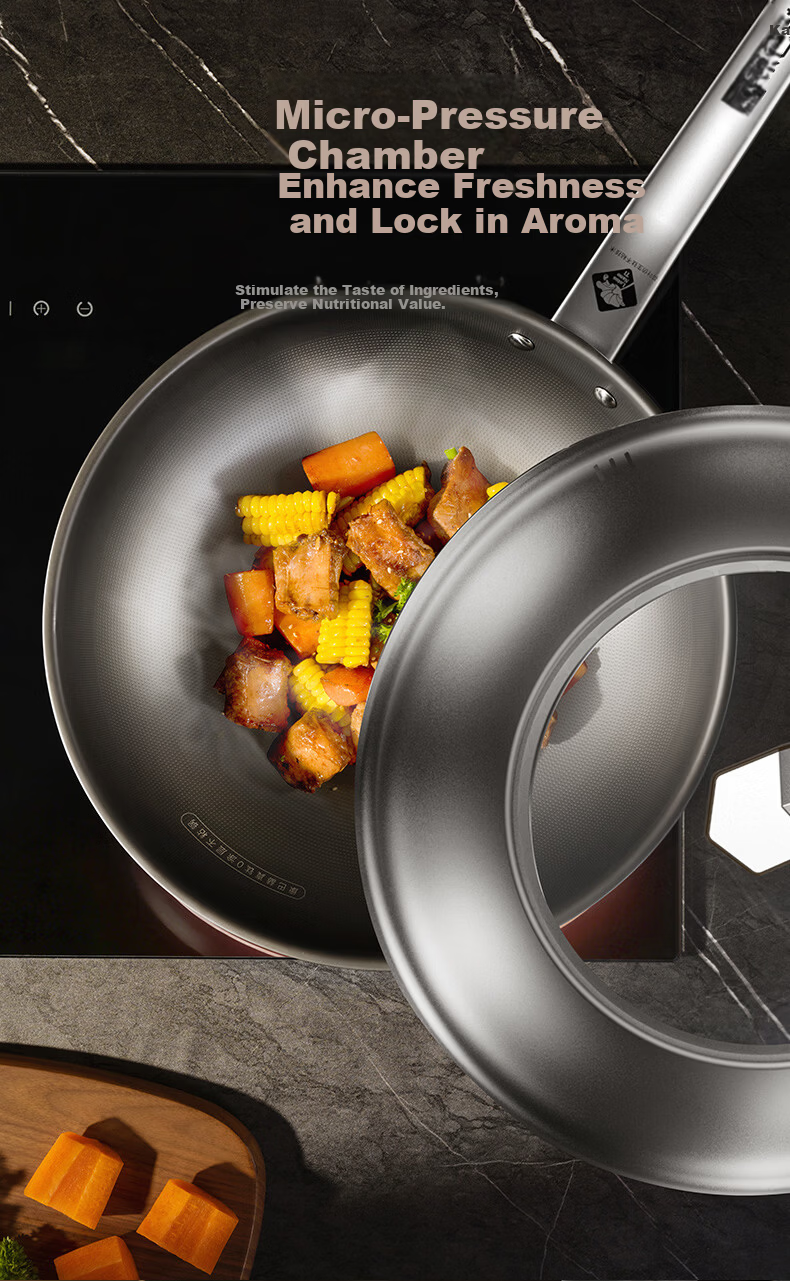 KOBACH Non-Stick Wok with Real Titanium, Zero Coating, Fifth Generation 316L Stainless Steel Frying Pan, Suitable for All Stoves, 32cm 6