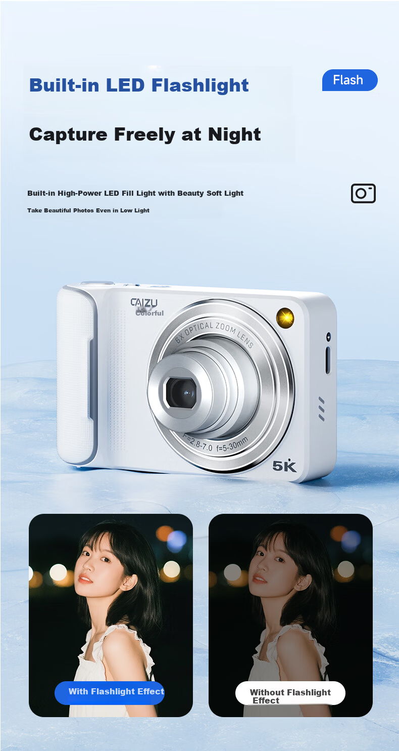 CAIZU Z42 Digital Camera, 96 Megapixels, Dual Front And Rear Cameras, Optical Zoom with Inward-Extending Lens, 5K Video Beauty Alternative CCD Card Camera, Gift for Boys And Girls 11