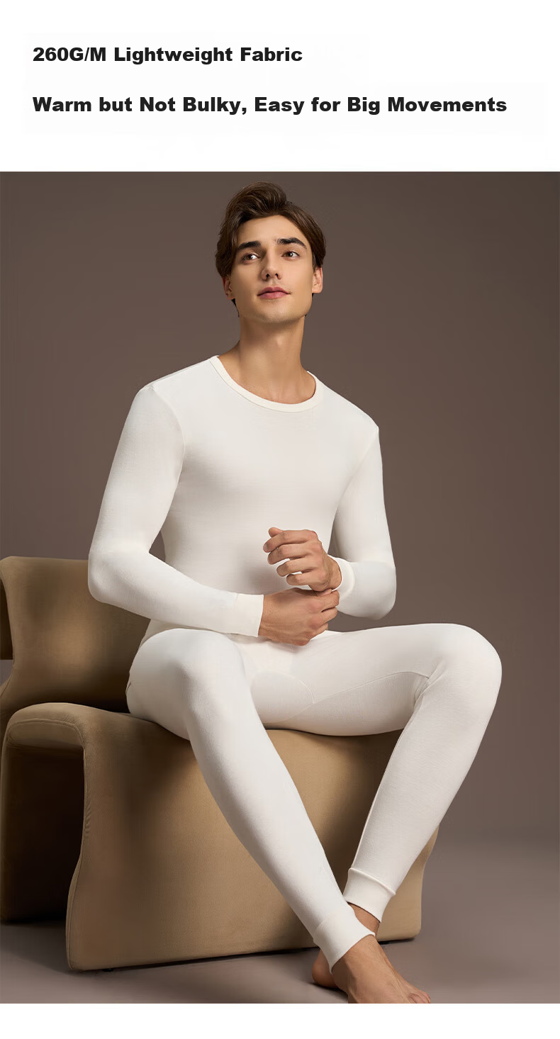 GUJIN Men's Thermal Underwear 100% Cotton Class A Autumn Winter Set 10A Antibacterial Base Layer Cotton Sweater 12