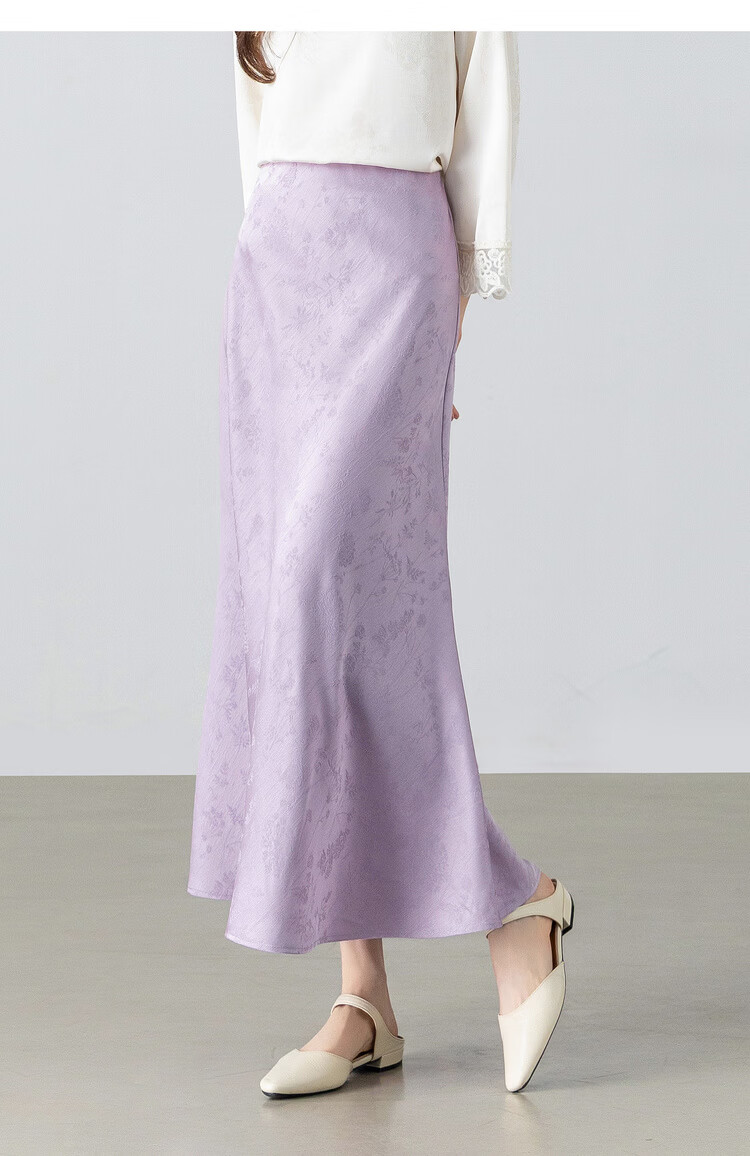 Shangdu Bila Gentle Elegant Summer High-Waist Stretch Jacquard Mermaid Midi Skirt for Women 11