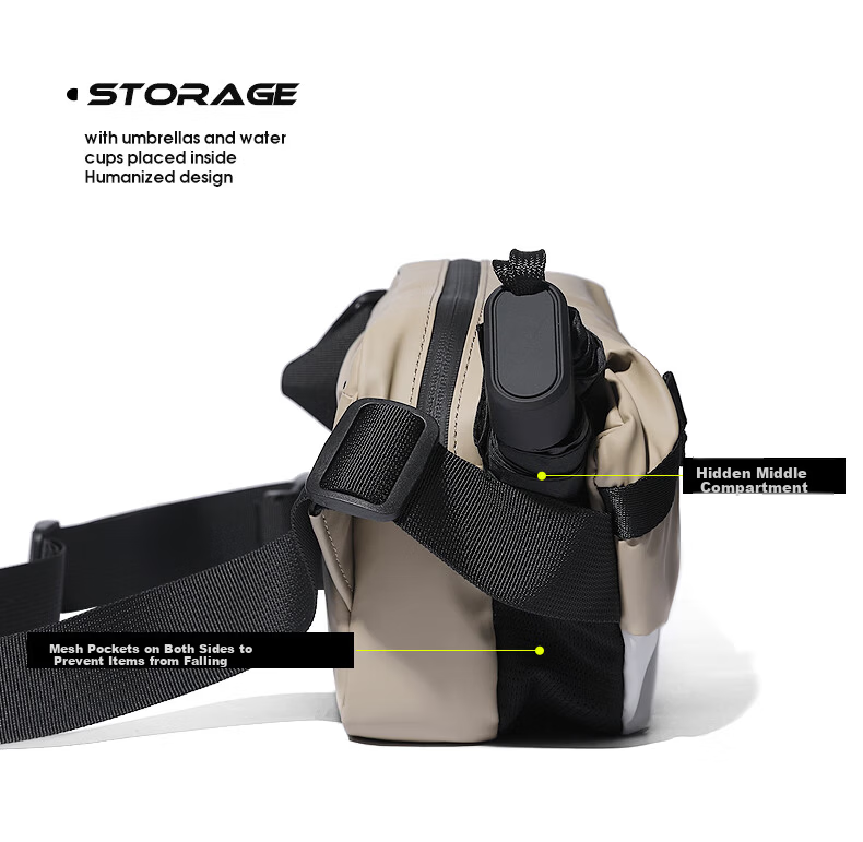 Slazenger Trendy Men's Leather Coated Crossbody Bag Large Capacity Sports Casual Waist Bag Cycling Functional Chest Bag 11