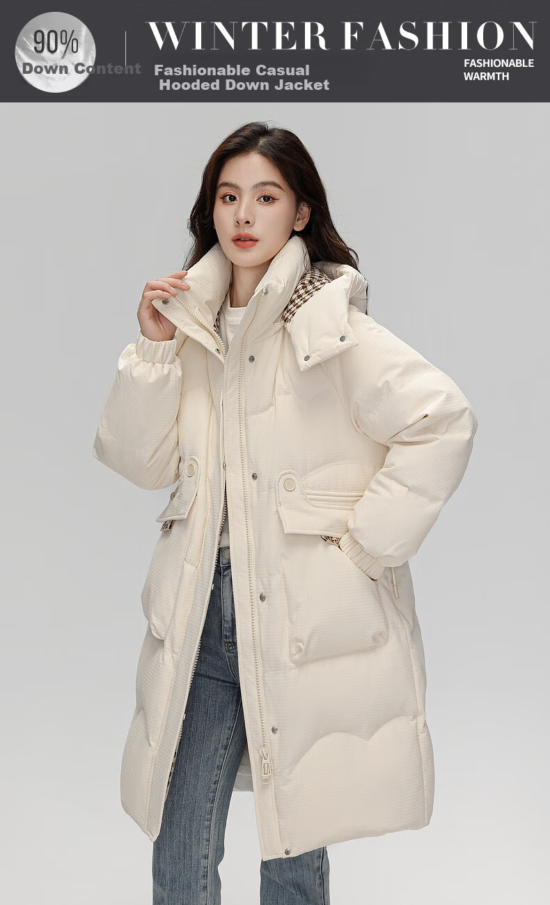 Yalu Women's Mid-Length Down Jacket 2025 Winter Thickened Cold-Resistant Warm Fashion Couple Hooded Coat Female 1
