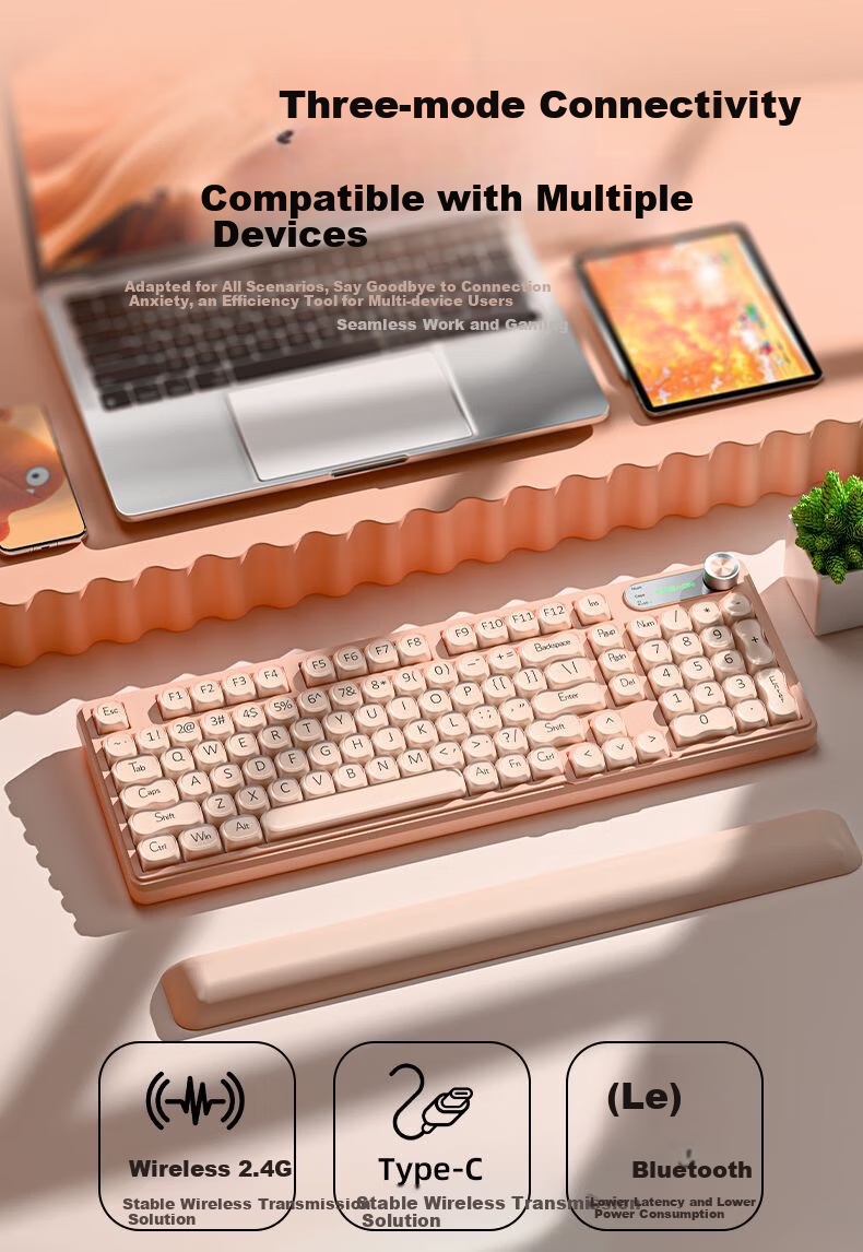 EWEADN V102Air Silent Mechanical Feel Wired Keyboard Pink Foundation High-Value Portable 98-Key Keyboard for Office Gaming Laptop Tablet Peripheral 6