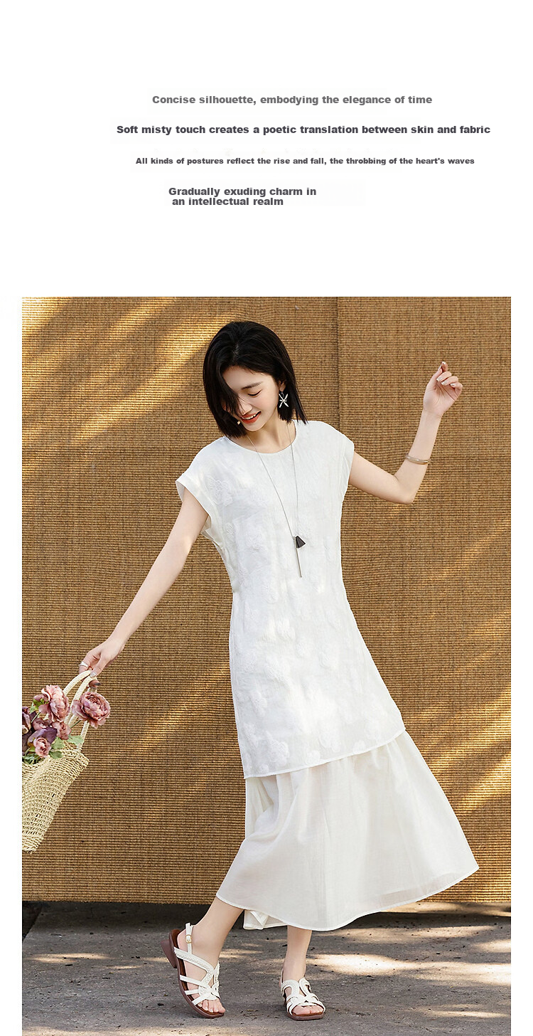 Demana Summer Elegant Floral Texture Tassel Waist Tie Loose Slim Shirt with Lyocell Hem Splicing for Women Premium 4