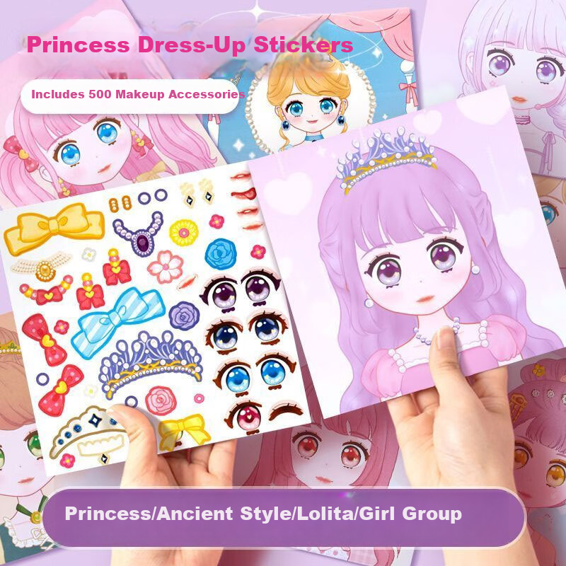 Diyu Princess Dress-Up Sticker Book National Day DIY Girls Children's Handmade Stickers Toy for Girls Ages 3-6, 4 Books