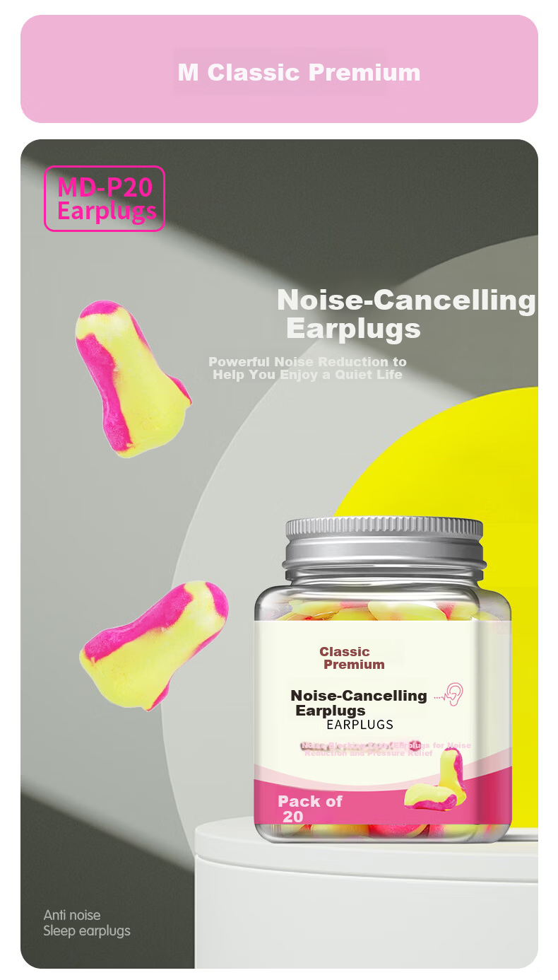 Mingdian Shangpin Earplugs MD-P20 20 Pairs/Can Noise Reduction Anti-Noise Anti-Snoring Soundproof Sleep Study Work Comfortable Non-Damaging Portable Hygienic Yellow Pink Colorful 1 Can 1