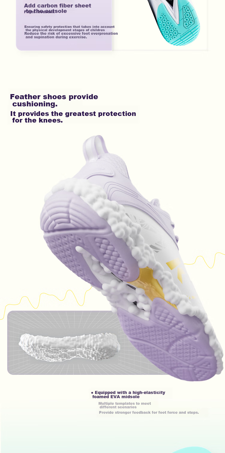 KAWASAKI Kids Badminton Shoes Ice Cream Durable Unisex Sports Shoes C4322 Taro Purple Size 32 1