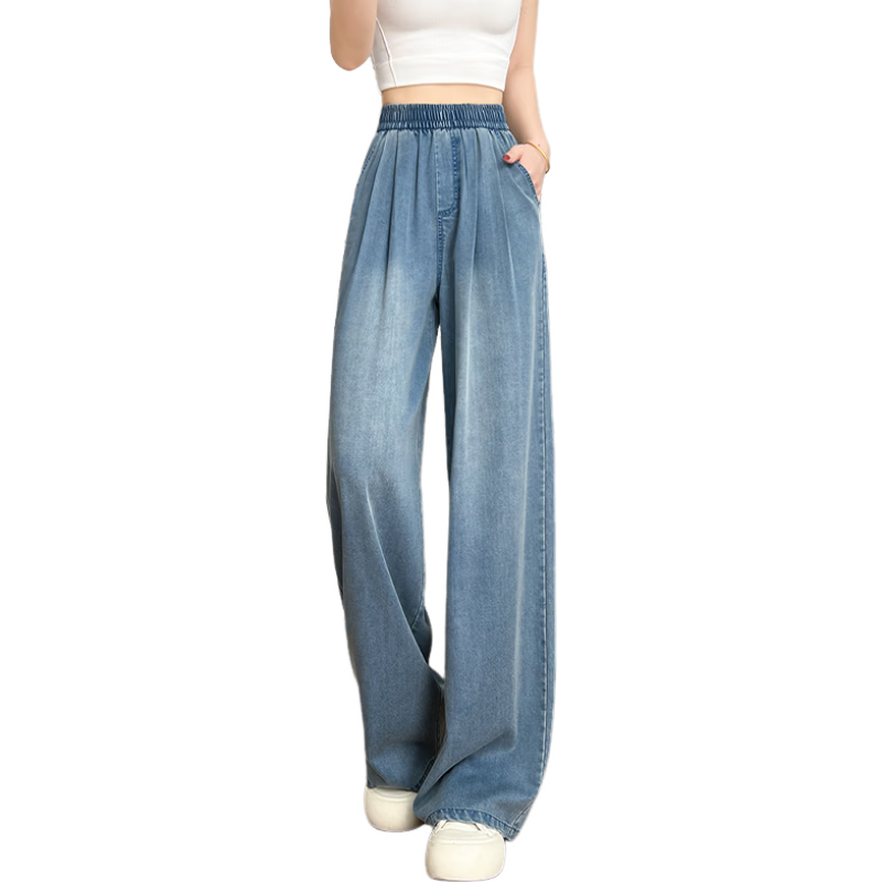 Jeanswest Women's Spring Summer High-Waist Tencel Thin Ice Silk Loose Slim Draped White Pants M