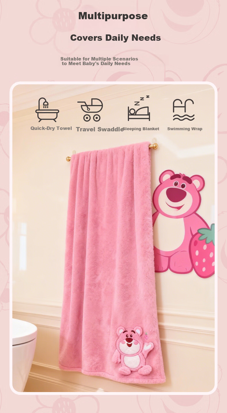 Disney Kids Girls Absorbent Cute Cartoon Coral Fleece Bath Towel 6-12 Years Thick Skin-Friendly Wrap Sports 10