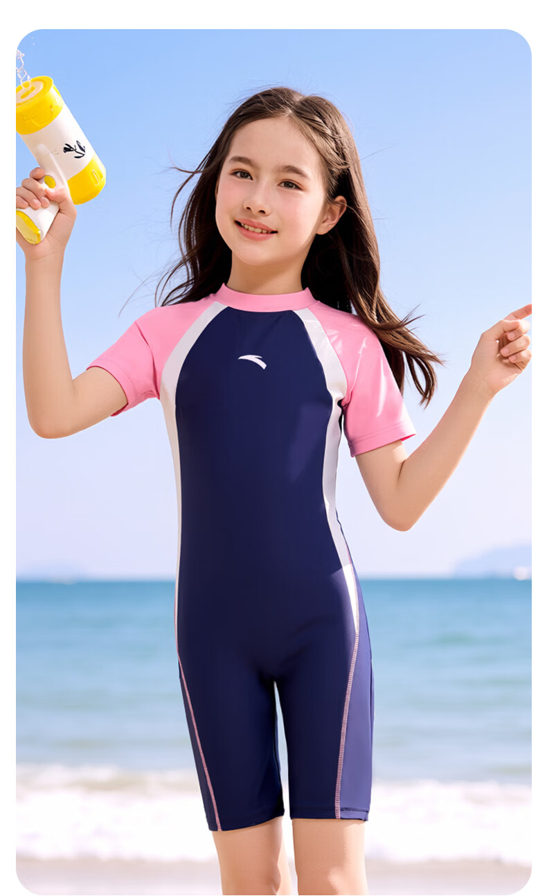 ANTA Kids Girls 2026 New One-Piece Square-Leg Swimsuit Children's Thermal Beach Sun Protection Swimwear 10